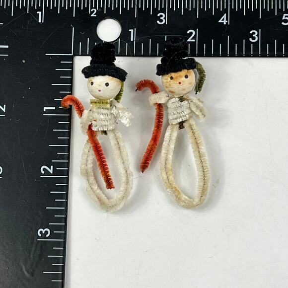 Vtg 1950s Chenille Pipe Cleaner Snowman Ornaments Set 2 Christmas Japan Style - Picture 3 of 4